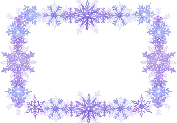 手绘水彩丁香紫和蓝色雪花边框。冬季插画，孤立在白色背景上。可用于明信片、邀请函和其他印刷品图片下载