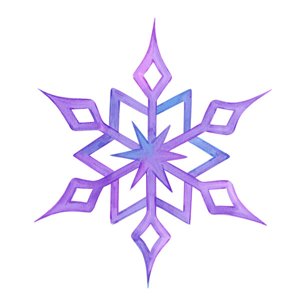 手绘水彩蓝紫丁香雪花。冬季插画，孤立在白色背景上。可用于明信片、邀请函和其他印刷品。图片下载