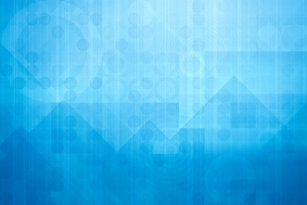 蓝色色调的抽象几何背景，包含同心圆和方形，数字插画图片下载