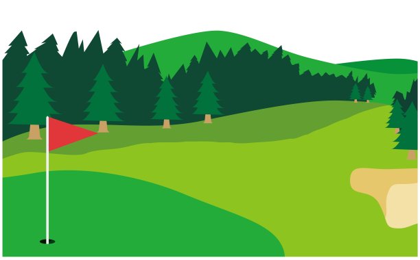 美丽的蓝天绿茵高尔夫球场背景插画图片下载