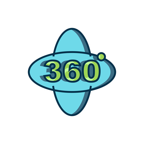 360度全景图标，填充轮廓，孤立在白色背景上。虚拟现实。360度摄像头视角。全景照片。带有阴影的填充轮廓平面风格。矢量图。图片下载