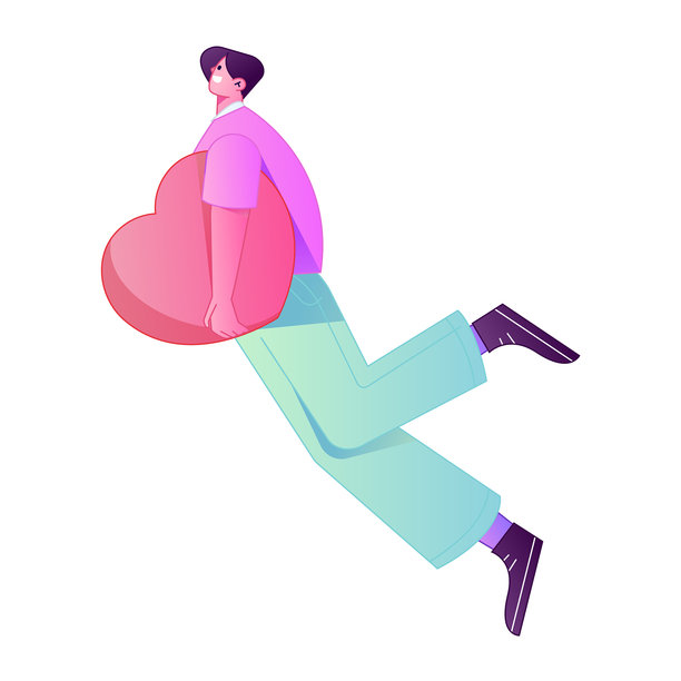 一位人物手捧爱心，象征着分享关怀的浮雕插画。图片下载