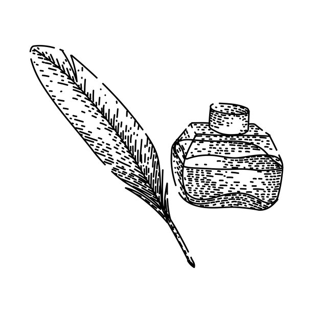 鹅毛笔和墨水瓶绘画历史概念图片下载