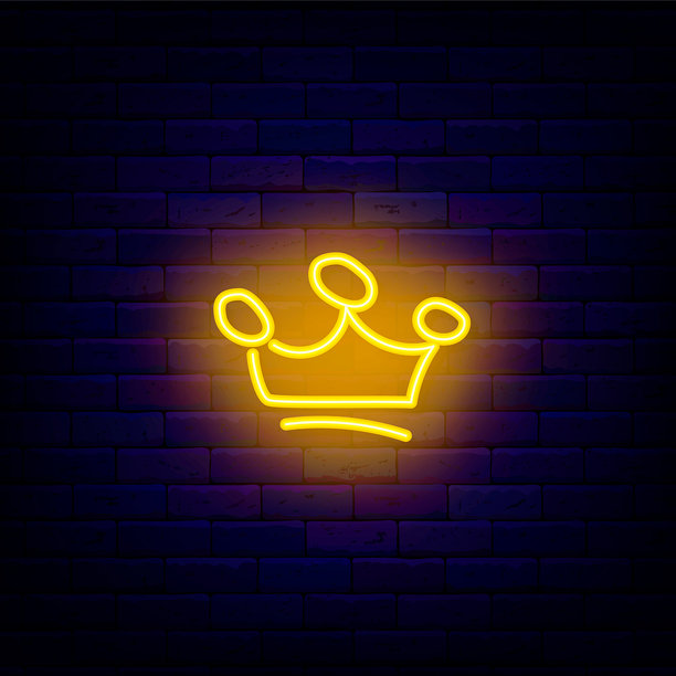 王冠霓虹灯符号。手绘极简头饰。国王和王后配饰。矢量素材插画图片下载