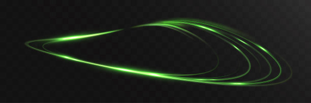 黑暗透明背景上发光的霓虹绿光波，带有平滑的能量条纹和发光动态效果，矢量EPS插画。图片下载