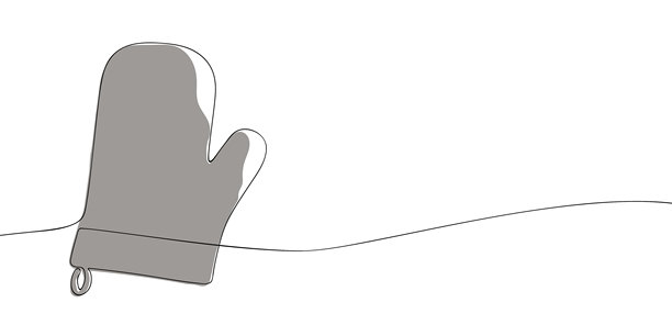 白色背景上的烤箱手套单线条画。极简连续线条艺术，适用于厨房、烘焙和烹饪设计，并留有复制空间。图片下载