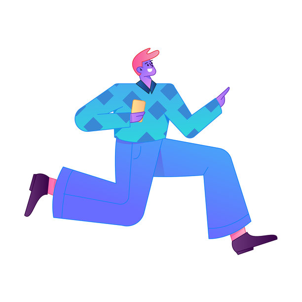 矢量渐变插画：一个人正拿着手机进行社交互动。图片下载