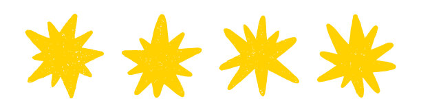金色粉笔蜡笔涂鸦星星套装。闪耀的儿童风格黄色蜡笔元素手绘合集。颗粒感纹理的星形。矢量插画。图片下载