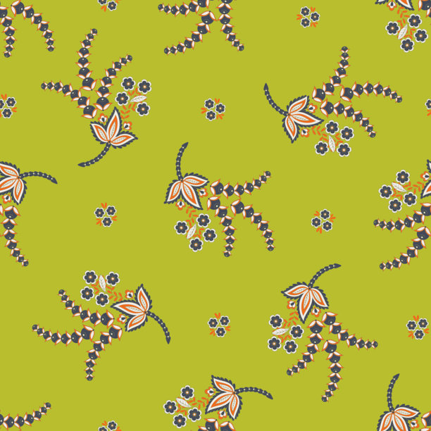 优雅的民族风花卉和叶子无缝图案，复古风格的矢量花卉插画图片下载