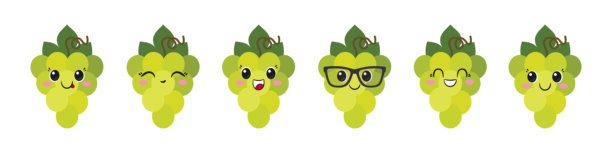 白色葡萄，可爱的卡通人物，大眼睛，快乐的笑脸，喜悦的情感，卡哇伊风格，成熟多汁，象征葡萄酒，表情符号，图标矢量插画。图片下载