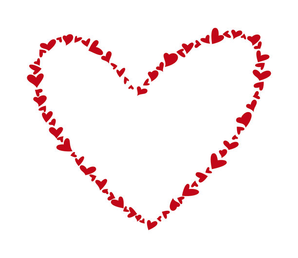 白底红色小爱心构成的浪漫心形边框，矢量插画图片下载