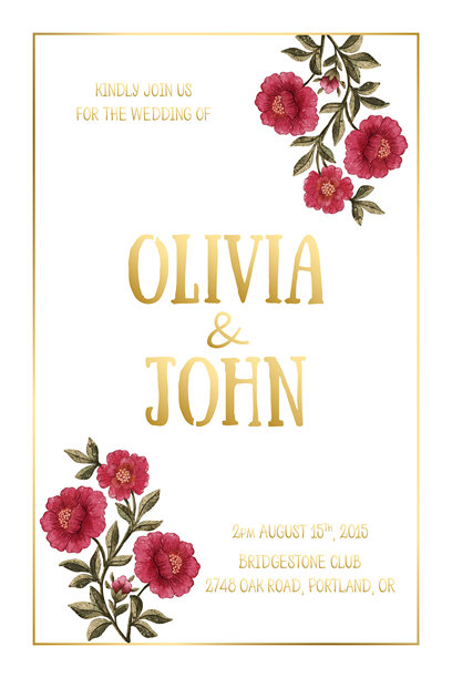 山茶花水彩插画邀请函。植物花卉设计图片下载