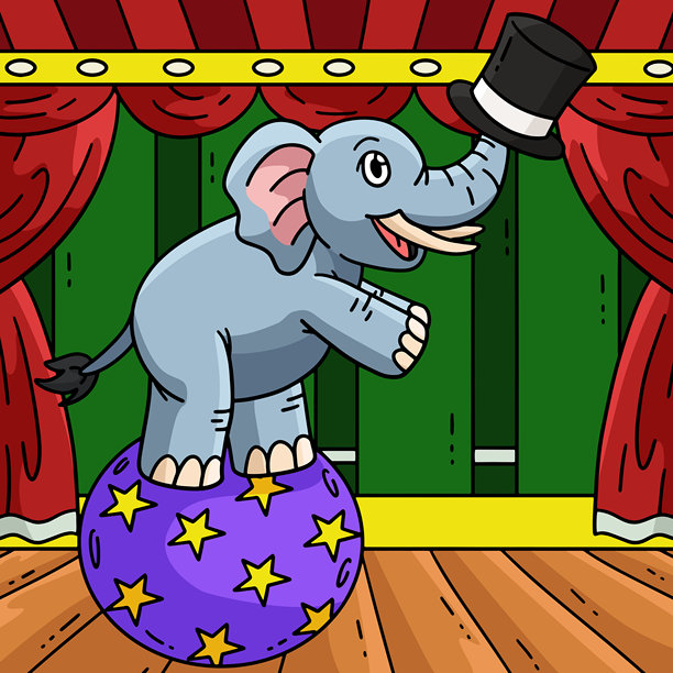 马戏团大象彩色卡通插画图片下载
