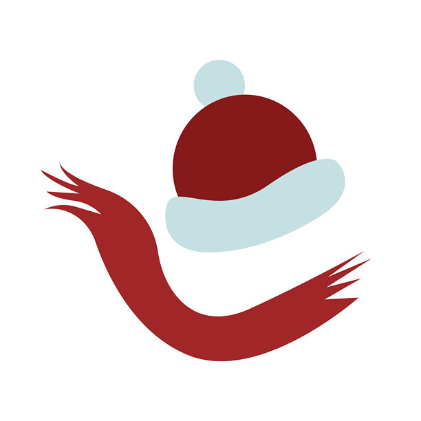 平铺风格的暖冬绒球羊毛帽和红色针织围巾。涂鸦卡通风格。带绒球的冬季帽子，冬季服装。适用于冬季运动、户外活动、节庆活动的简约扁平化矢量插画。冬季和秋季配饰，服饰单品。图片下载