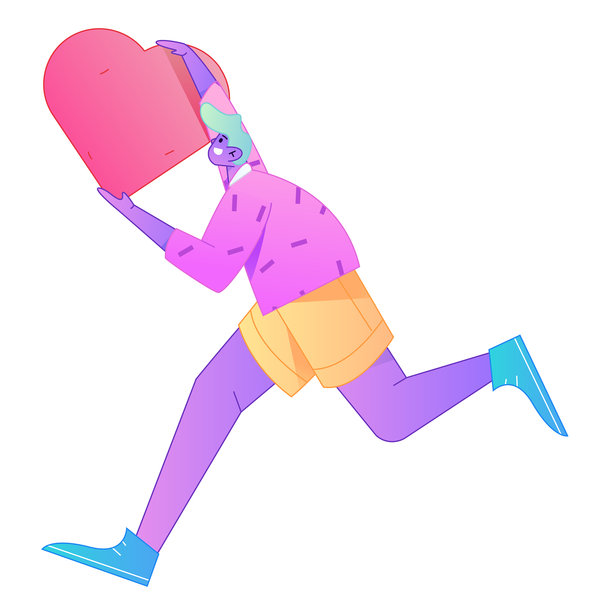 一个人物手捧着关爱之手，体现分享爱意的浮雕插画。图片下载