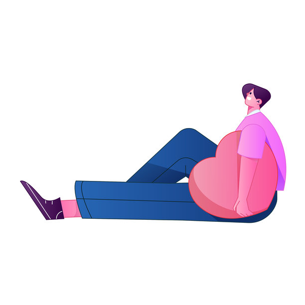 一个人物手持关爱之手、传递爱意的浮雕插画。图片下载