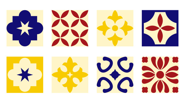 地中海风格的装饰图案，带有几何玫瑰花饰和海岸色调。非常适合家居装饰、餐具和手工产品包装。图片下载