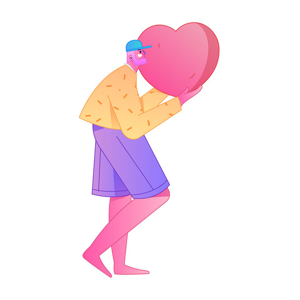 一位人物手捧爱心，象征着分享关爱的浮雕插画。图片下载