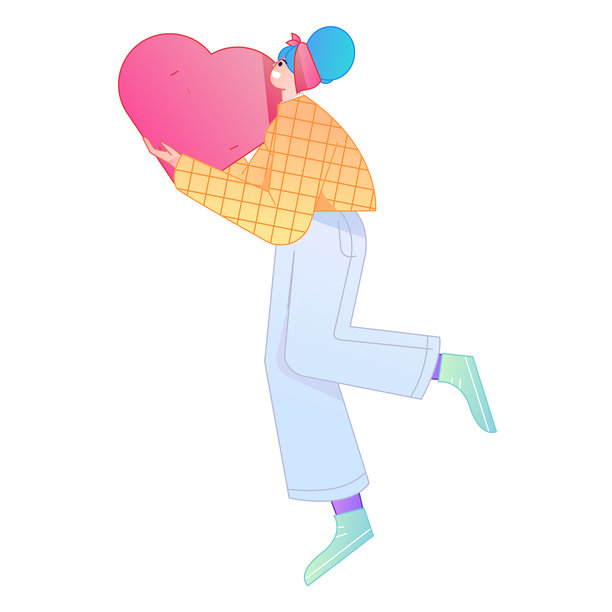 一位人物手捧爱心，象征着分享爱意的浮雕插画。图片下载