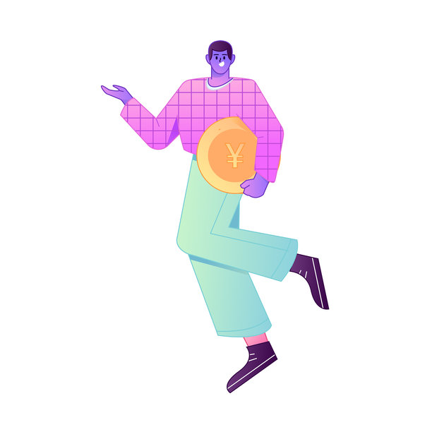 专业素描插画：一个人体动态图，描绘其身体动作，手中拿着一枚金币。图片下载