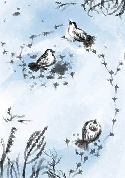 冬季鸟类插画雪景图片下载