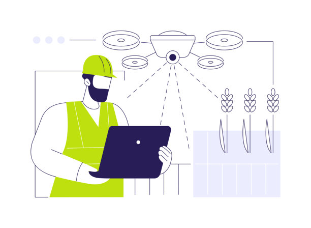 喷洒无人机的卡通矢量插画，孤立的图片下载