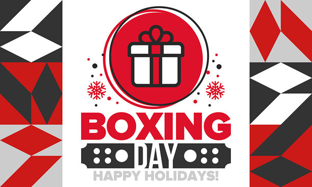 节礼日。圣诞节后的第二天，会赠送礼物！这个节日与购物和体育赛事相关。每年12月26日在英国庆祝。矢量插画图片下载