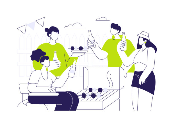 烧烤派对，卡通矢量插画，孤立。图片下载