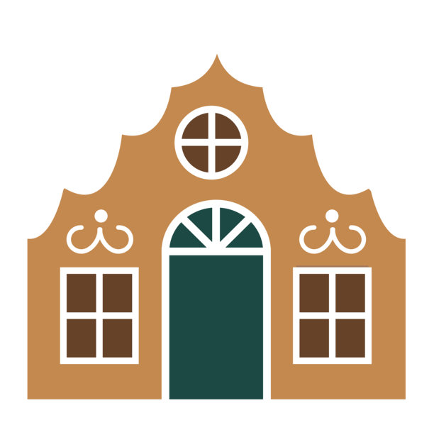 姜饼屋饼干扁平化矢量图。装饰有糖霜的姜饼屋插画。圣诞姜饼屋剪贴画设计，孤立，背景透明。图片下载