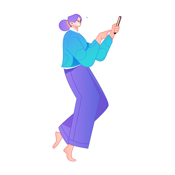 矢量渐变插画：一个人拿着手机进行社交互动。图片下载