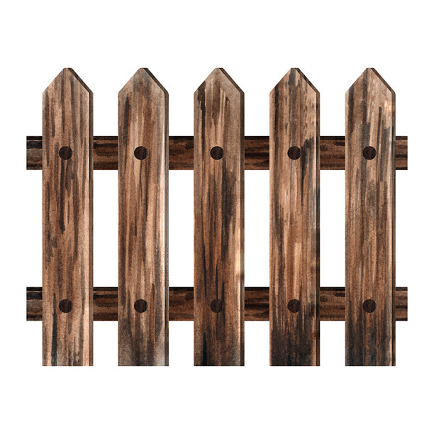 水彩插画，描绘了木制农场围栏，非常适合农业主题、儿童项目、乡村装饰、品牌设计、包装以及质朴的设计元素。手绘，展现了自然的木材纹理。图片下载