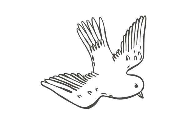 飞翔的鸽子，异想天开的插画。浪漫信使的概念。涂鸦风格的邀请函、横幅或明信片设计元素。图片下载