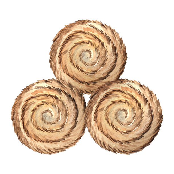 三捆干草的水彩插画，非常适合农业设计、乡村装饰、儿童用品、包装和印刷项目。手绘而成，带有自然的纹理和温暖的大地色调。图片下载