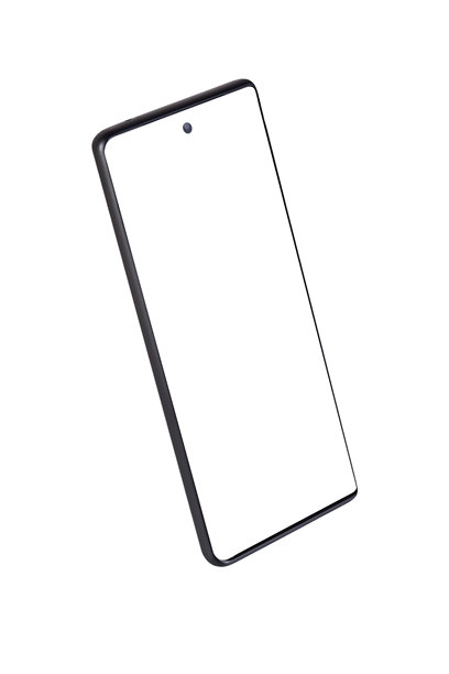 倾斜漂浮的智能手机真实照片模型，具有用于界面展示的空白屏幕。图片下载
