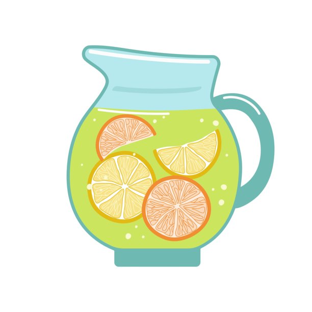 柠檬橙汁壶。玻璃罐中的天然柠檬水，一种带有水果和柑橘切片的健康清爽饮品。健康食品。矢量插画，孤立背景。图片下载