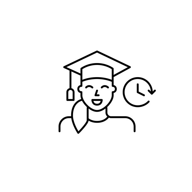 戴着毕业帽和时钟的女性。大学学习，高等教育学位。像素完美，可编辑矢量图标图片下载
