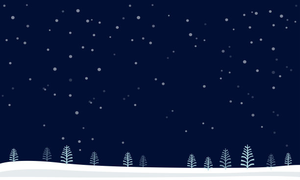 冬夜飘雪矢量插画。雪夜降雪松树平铺设计。深冬天空雪花雪地矢量图。图片下载