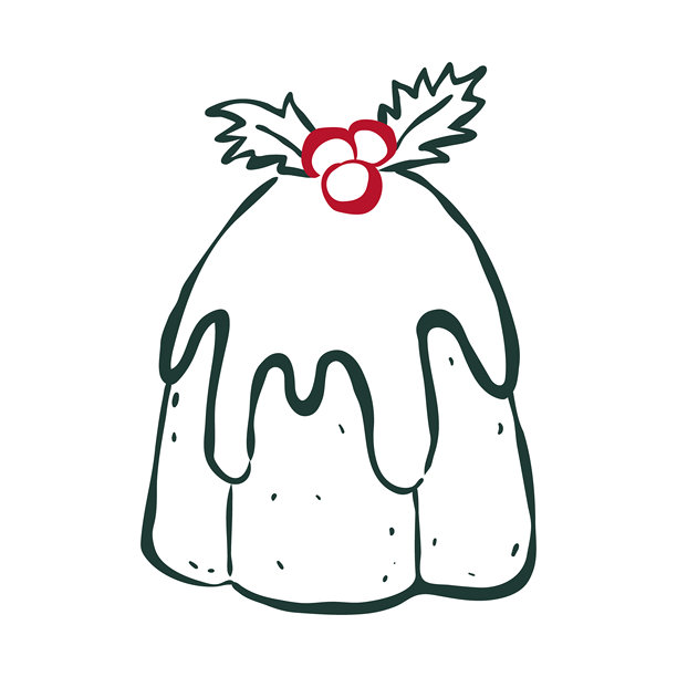 复古手绘风格的圣诞蛋糕，带有“Holy Joly”字样，孤立的插画。扁平化矢量插图。适用于卡片、海报、社交媒体的潮流模板。圣诞主题概念。图片下载