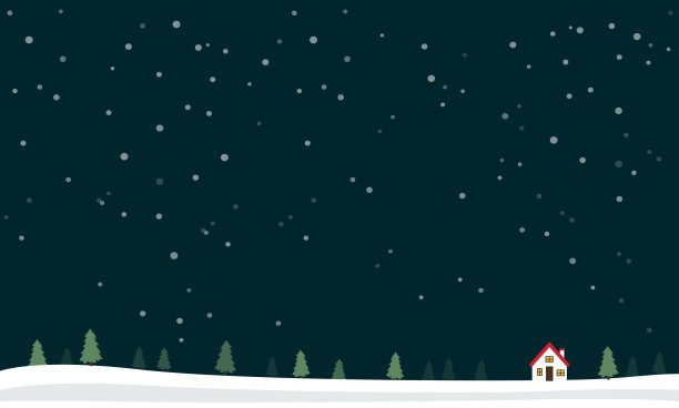 冬夜飘雪矢量插画。雪夜降雪松树扁平化设计。黑暗冬夜天空雪花雪地矢量图。图片下载