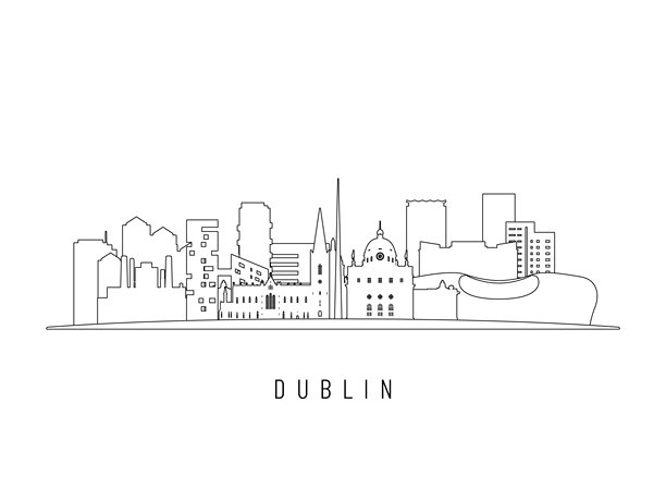 都柏林城市天际线矢量插画。都柏林建筑线条艺术风格，非常适合现代设计。图片下载
