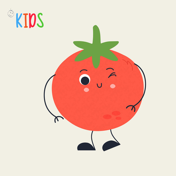 可爱的眨眼番茄角色，非常适合用于教育材料、儿童读物、海报、贴纸、应用程序、游戏和学习资源。儿童矢量插画。图片下载