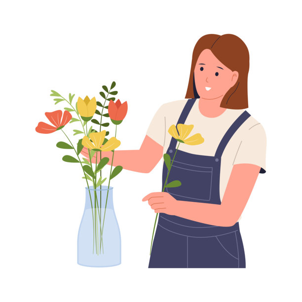 女子插花的插画图片下载