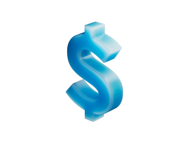 柔和、发光的浅蓝色三维美元货币符号，边缘带有微妙的光晕，三维插画图片下载
