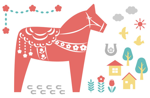 达拉马插画与可爱的北欧风格图标集图片下载