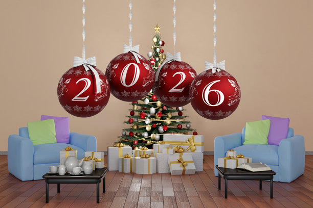 2026年新年与圣诞装饰 - 三维插画图片下载