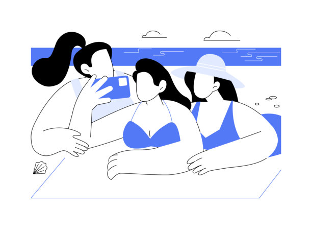 度假自拍卡通矢量插画，孤立的。图片下载