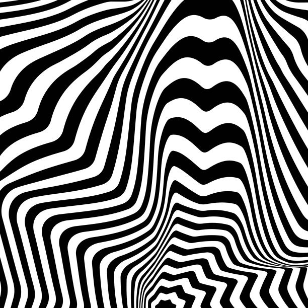 扭曲黑白条纹的迷幻图案。催眠视觉错觉。抽象壁纸。现代时髦印花。心理治疗或恍惚概念。矢量图形插画图片下载