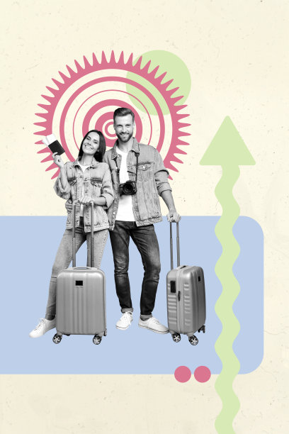 趋势图竖版照片拼贴，快乐的女商人和男商人在收到象征发展、成功、统计和进步的箭头图片下载