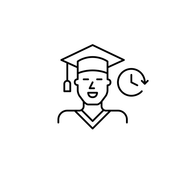 男毕业生和时钟。学习计划，课程截止日期。像素完美，可编辑矢量图标图片下载