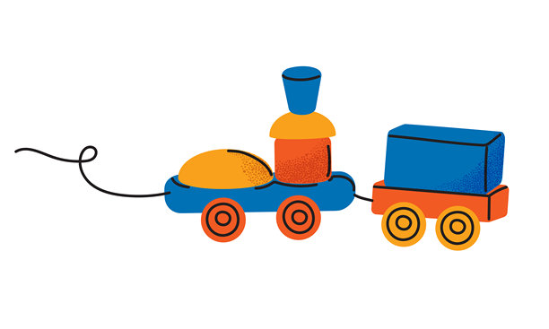 可爱的玩具火车插画，设计简洁、有趣且现代。图片下载
